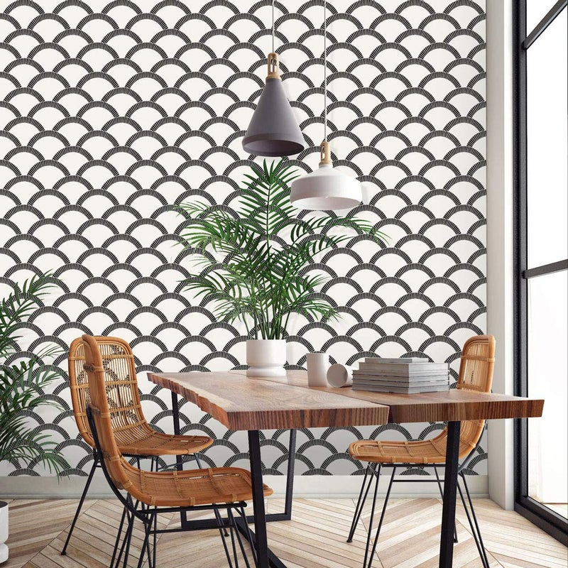 Tempaper Black & Cream Mosaic Scallop Removable Peel and Stick Wallpaper, 20.5 in X 16.5 ft, Made in the USA - Image 5